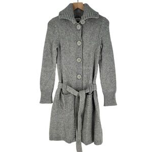 La Redoute Essentials Lambs Wool Alpaca Gray Knit Belted Button-Up Cardigan‎ 6